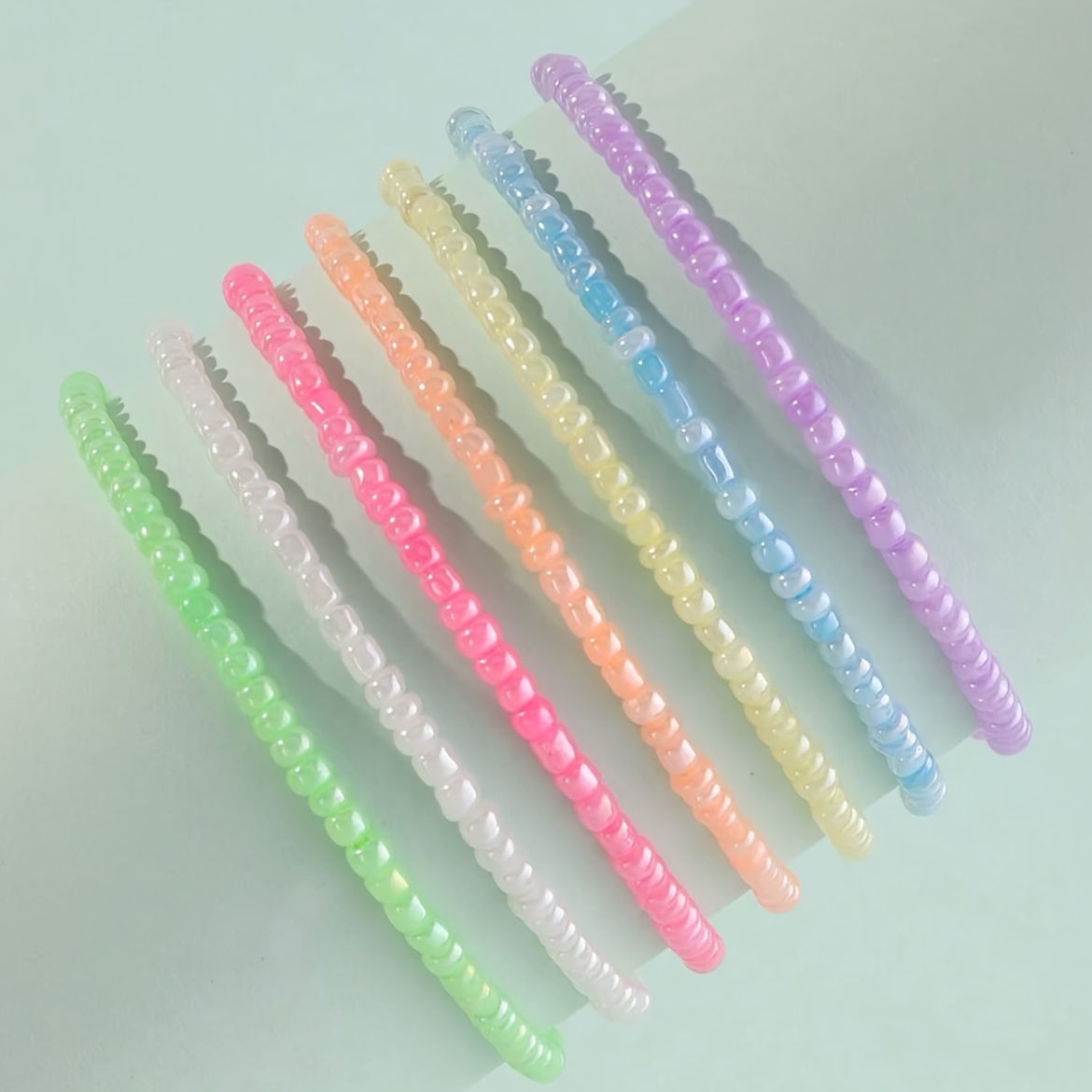 7pc Macaroon Colored Bead Bracelet Set, Everyday Style